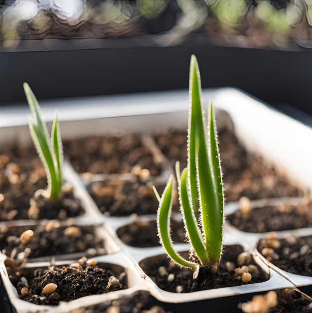 aloe vera seedlings in a germination tray