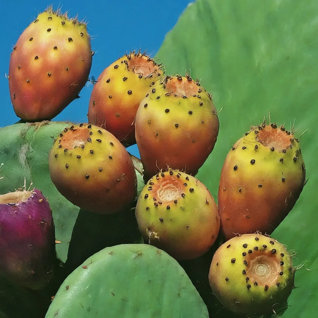 Image of prickly pear cactus with 8 fruits