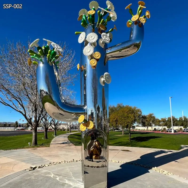 Image of huge stainless steel modern cactus sculpture for public